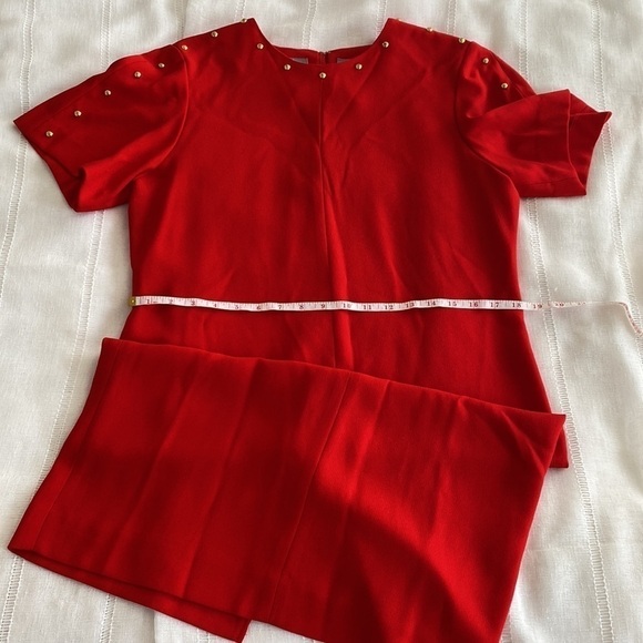Liz Claiborne vintage cherry red shift dress with gold embellishments. - Picture 10 of 14